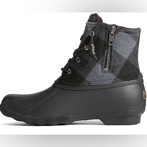 Sperry women’s saltwater Buffalo check duck boot Buffalo plaid wool shaft black - Picture 4 of 13